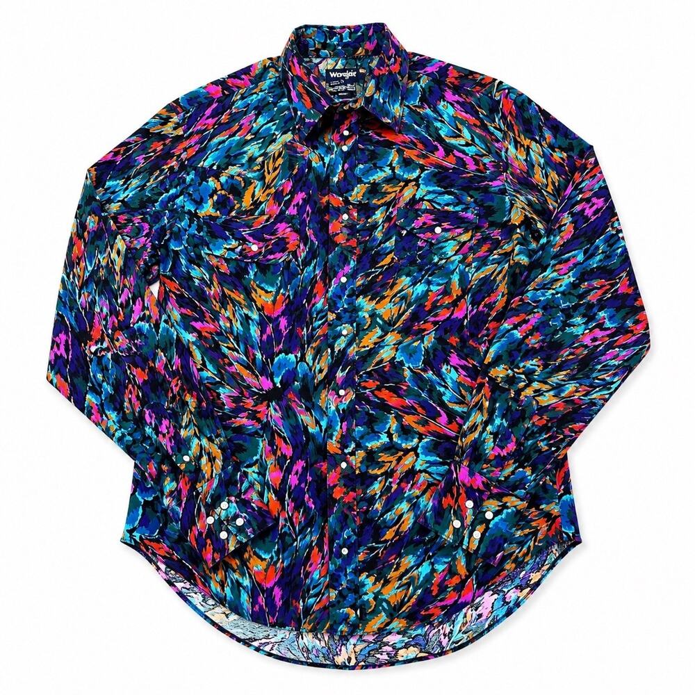 VTG Wrangler Brushpopper Style Neon Western Shirt Mens 16.5-35 Mexico 90s Rodeo